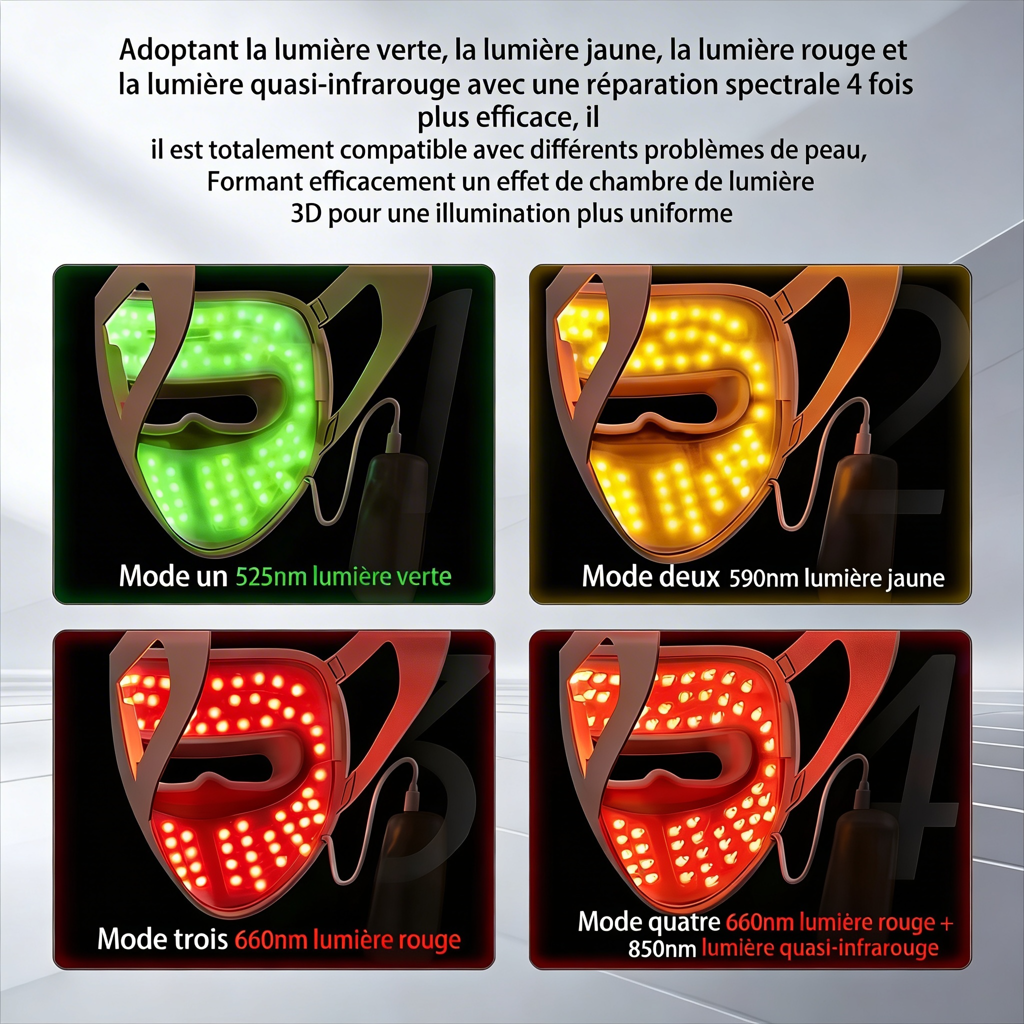 Orven Paris - Phos - Masque LED Visage 4 Couleurs 320 LEDs