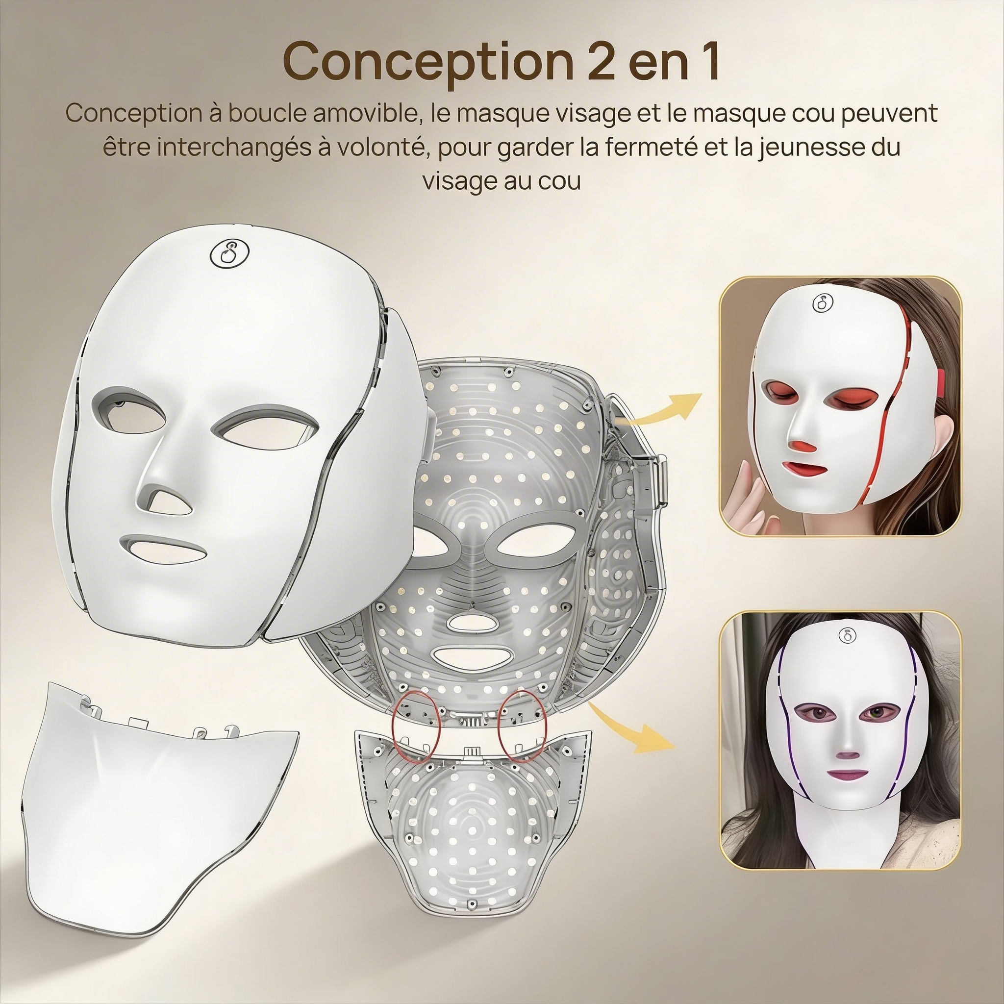 Orven Paris - Helios - Masque LED Visage et Cou Clipsable 7 Couleurs 1000 mAh